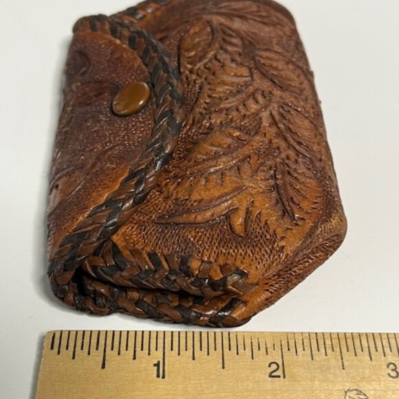 VTG Tooled Leather Coin Purse Snap Pouch Floral Roses Hand-Crafted 4.5"x2.5" - Picture 5 of 16